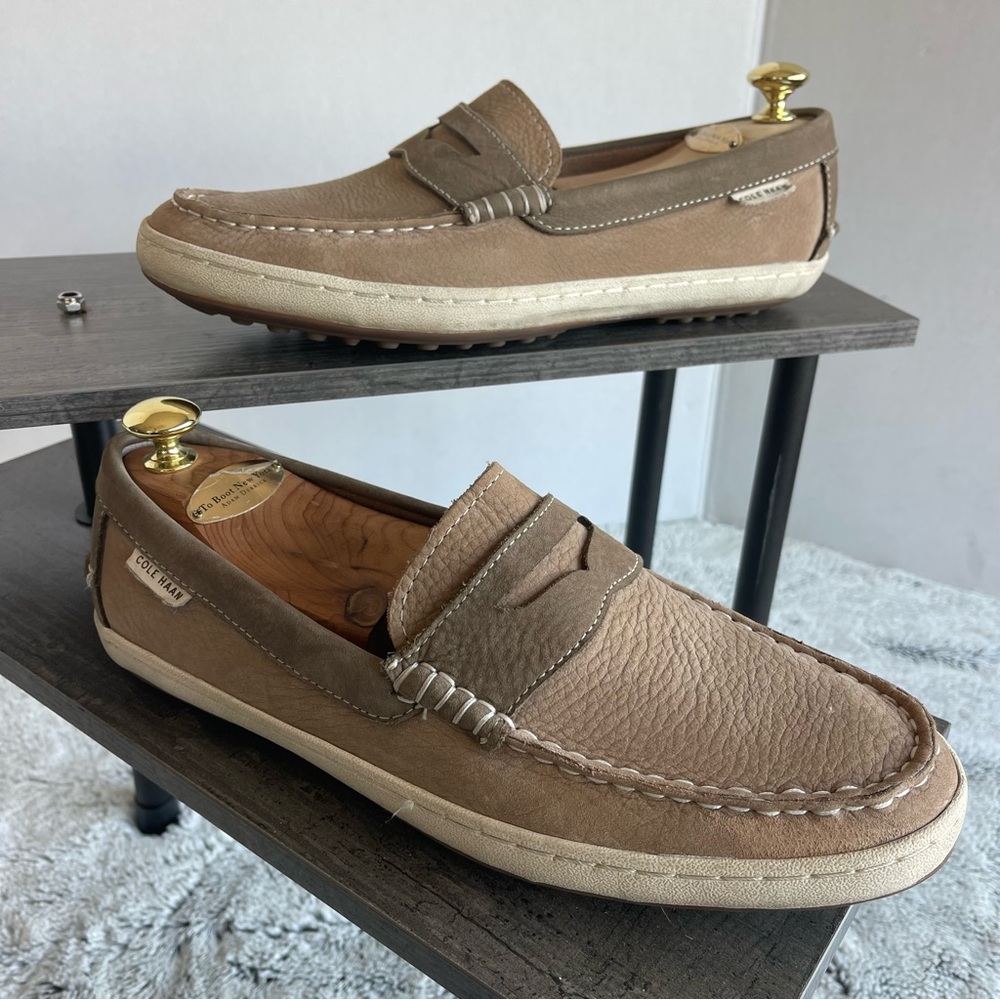 Cole Haan Nantucket Mens Suede Casual Slip On Penny Loafers Size 9.0 Beige Brown